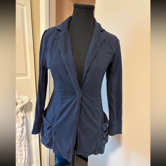 Free People We the Free Cotton/Linen Navy Blue Blazer/Blouse size small - Picture 1 of 8